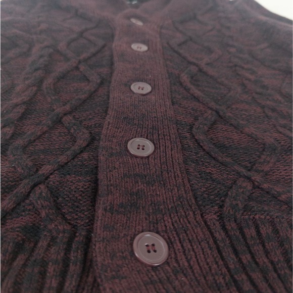 Carbon Cardigan Mens Small Maroon Sweater Cable Knit Long‎ Sleeve Button Up Red - Picture 8 of 11
